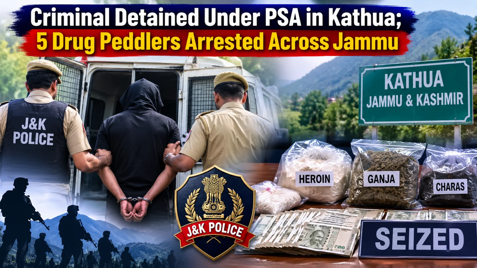 Criminal Detained Under PSA in Kathua; 5 Drug Peddlers Arrested Across Jammu